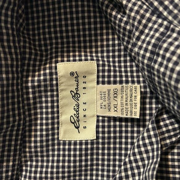 Eddie Bauer Men’s XXL Gingham Check Short Sleeve Button Down Shirt Black White - Picture 3 of 3